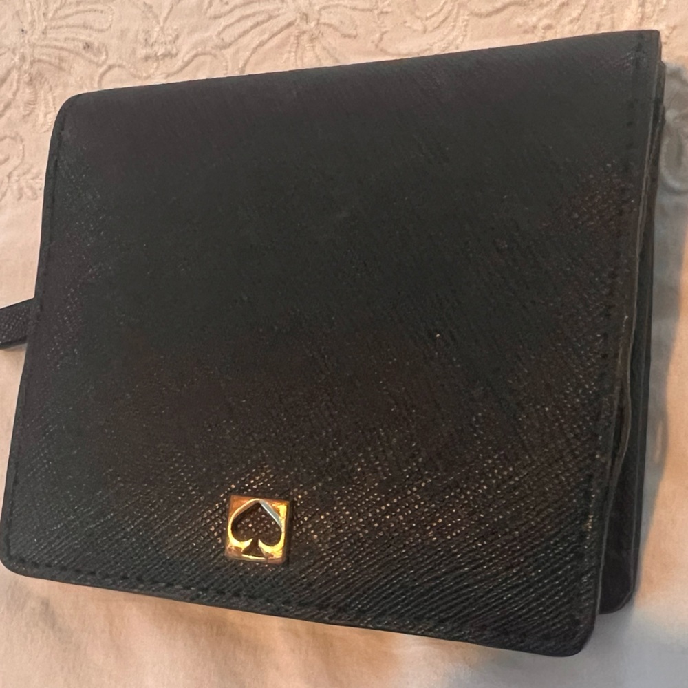 Kate Spade Black Wallet with Gold Spade Accent